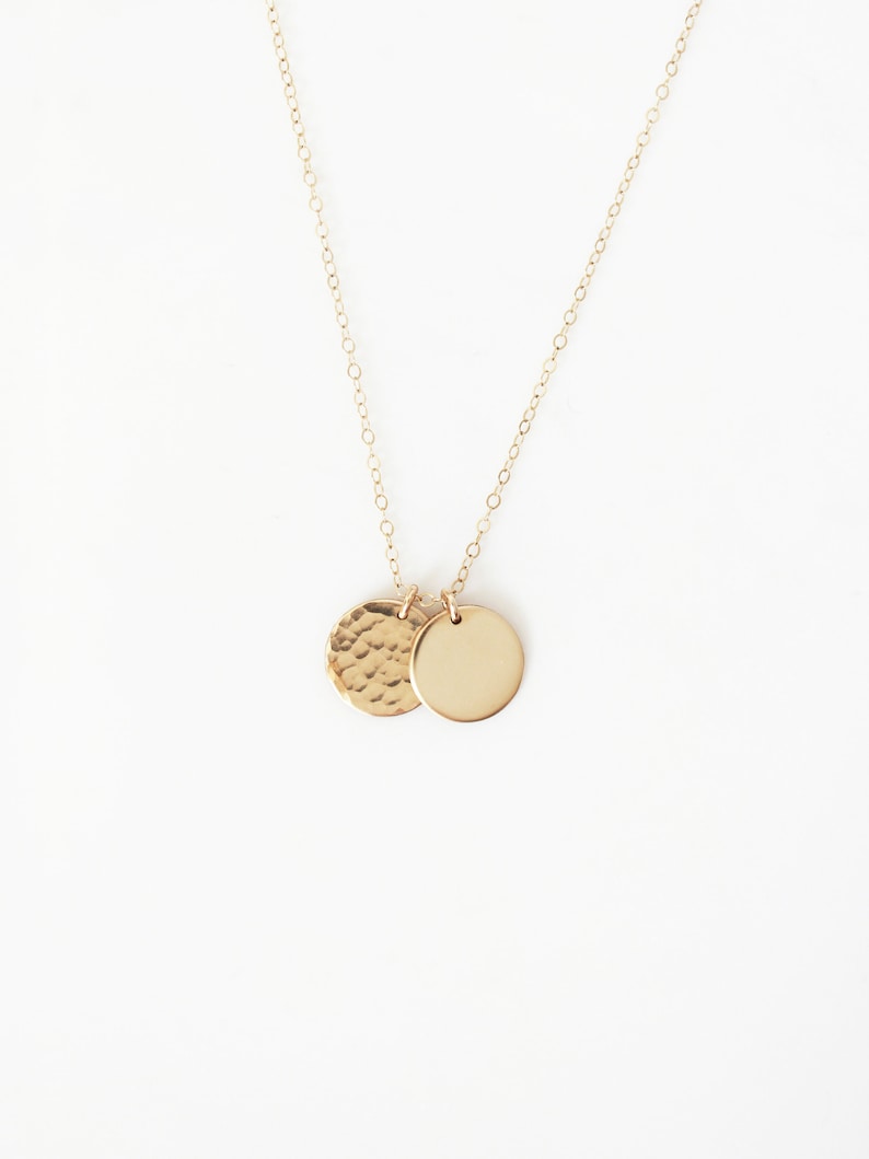 Discs Necklace, Smooth and Hammered, 14k Gold Filled and Sterling Silver Everyday Necklace image 1