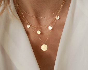 Collier mini disques pampilles, gold-filled et argent sterling · Collier fin et délicat · Cadeau pour elle