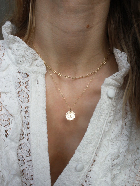 Personalized Disk Necklace 14k Gold Filled or Sterling Silver Simple Monogram Letter Initial Gift for Her Etsy Canada