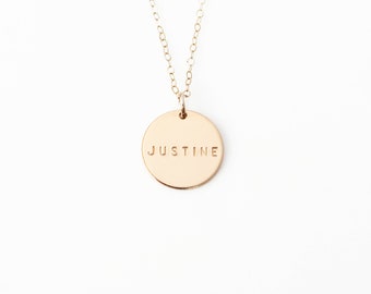 Personalized Disk Necklace, 14k Gold Filled or Sterling Silver · Custom Circle Necklace, Custom Name Pendant · Personalized Gift
