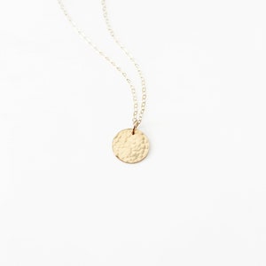Smooth or Hammered Disk Necklace, 14k Gold Filled or Sterling Silver Everyday Necklace image 2