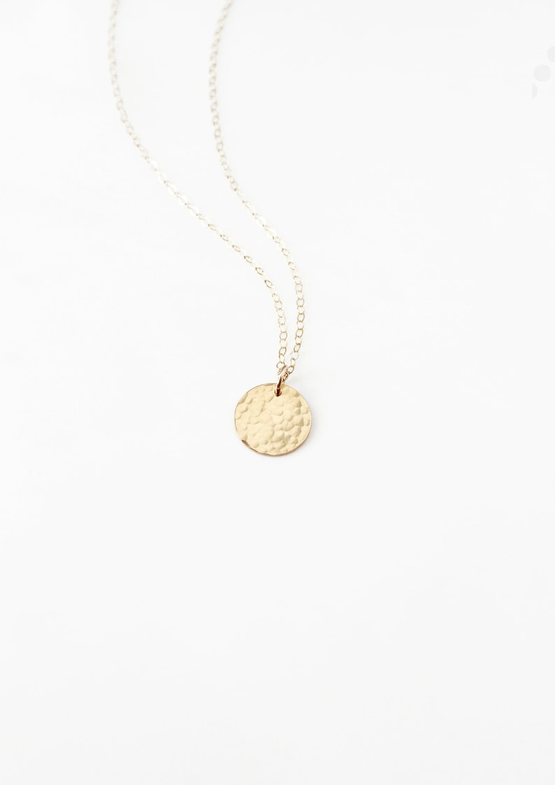 Smooth or Hammered Disk Necklace, 14k Gold Filled or Sterling Silver Everyday Necklace image 2