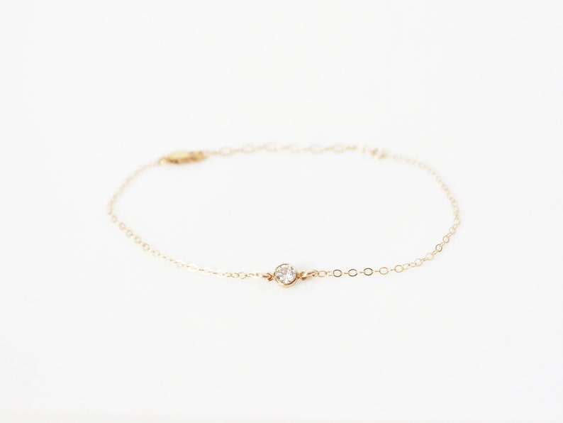 Bracelet Tiny Strass, 14k Gold Filled and Sterling Silver Dainty and Minimalist Bracelet Gift for Her 画像 2