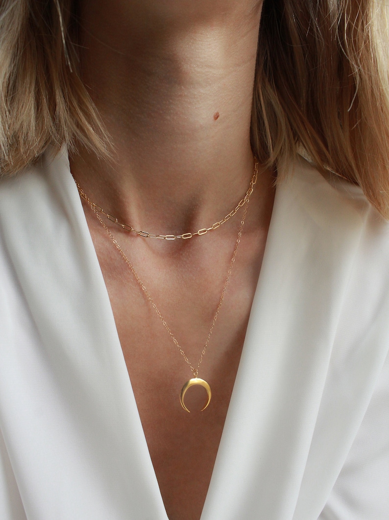 Moon Horn Necklace, 14k Gold Filled or Sterling Silver Gift for Her image 3