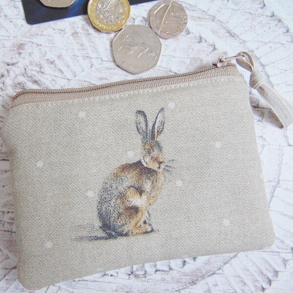 Hare Coin Purse, Sitting Rabbit Country Coin Pouch or Money Wallet