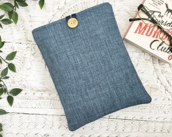 Book Sleeve, Blue Book Sleeve, Linen Style Book Pouch, Book Cosy, Reading Gift, Bookish Gift, Plain Padded Book Pouch, Father's day Book Bag