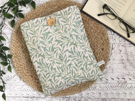 Handmade WILLIAM MORRIS Print Book Sleeve : Duck Egg Colour Willow Bough Book Bag, Botanical style Book Cosy, Leaf Pattern Book Pouch