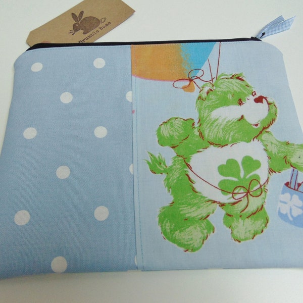 Handmade Makeup Bag, Vintage Care Bears 1980 Good Luck Bear Cosmetics Case or Storage Pouch
