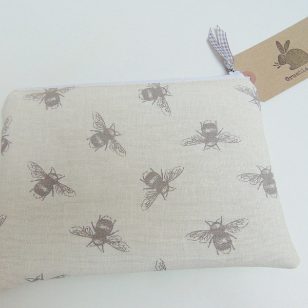 Handmade Makeup Bag, Bee Fabric, Bee Makeup Bag, Bees, Bumble Bee, Queen Bee Pencil Case or Pouch