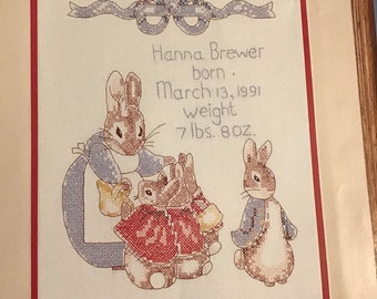 Mama Bunny Snuggles Baby Rabbits by Beatrix Potter Counted Cross Stitch Pattern