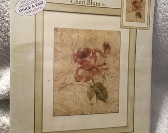 Candamar Embellished Cross Stitch #51345 “Rose on Cracked Linen” 8”/10” Cheri Blum