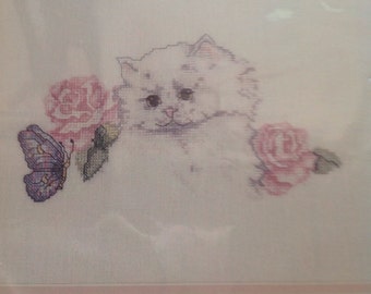 White Kitten Linen Cross Stitch Kit by Candamar