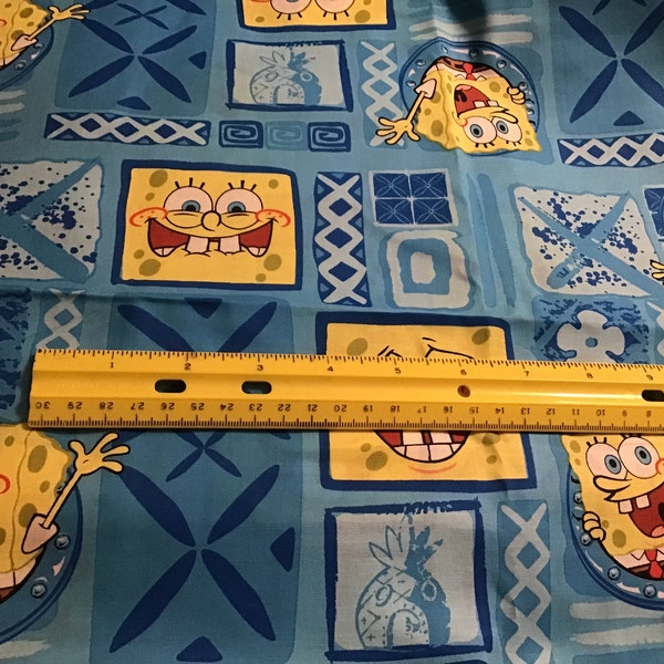 1 yd Sponge Bob Viacom 2005 OOP cotton fabric in blue and yellow