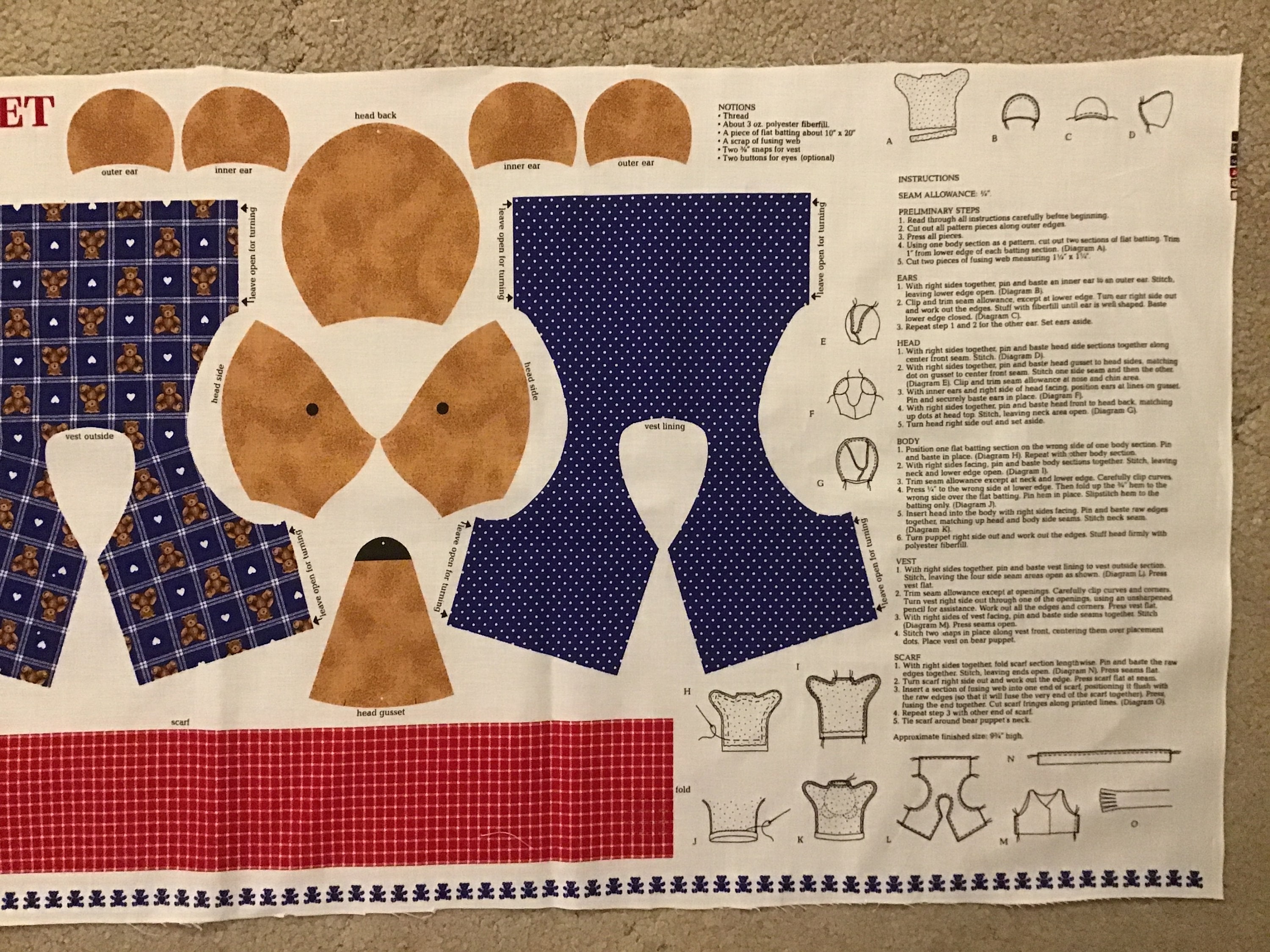 Teaching Teddy Bear Puppet Fabric Panel VIP Cranston Print Works - Etsy
