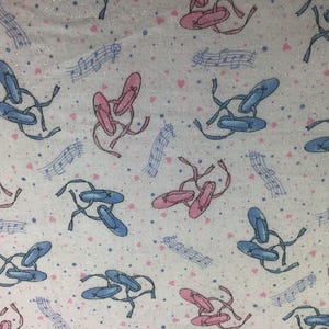 BTY ballet shoes music in pink with sparkle dots and hearts from Fabric Traditions 1999