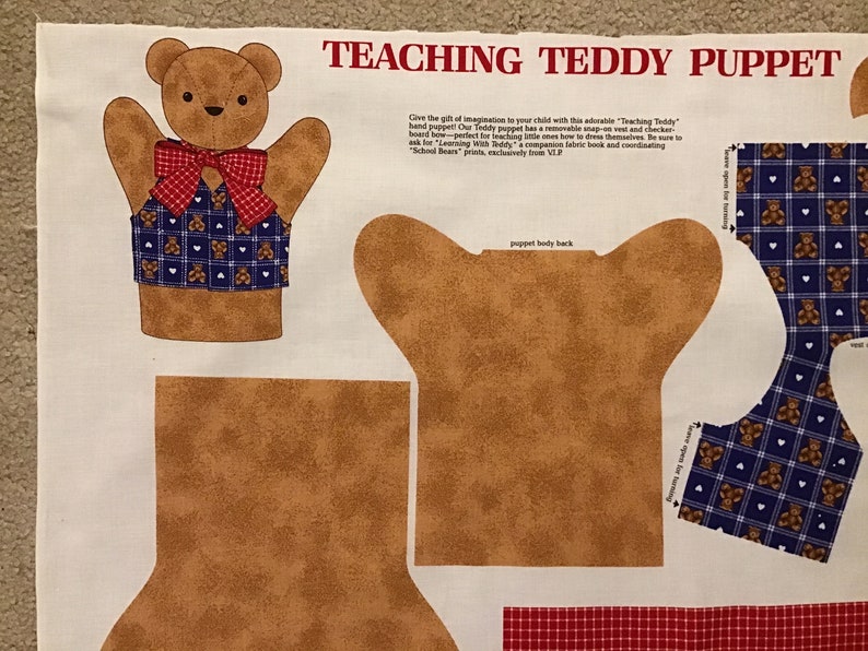 Teaching Teddy Bear Puppet Fabric Panel VIP Cranston Print Works - Etsy