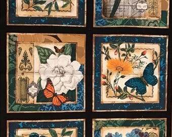 Bird flower butterfly berries wall hanging fabric squares panel Timeless Treasures Wild Apple pattern Sue - C- 4453
