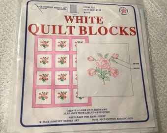 6 JDNA 18” Quilt Blocks Embroidery Kit New  #134 Rose with embroidery floss