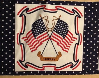 2 Americana Liberty Flag pillow squares Fabric Traditions 1990.  Vintage rare HTF OOP