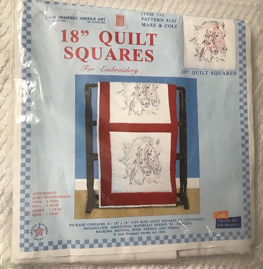 Quilt Pattern Colt JDNA 18” Quilt Squares Mare and Colt Embroidery Kit New # 142 1992 - Etsy