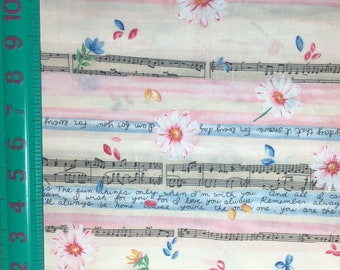 5 yds music cotton print by Fabric Traditions with daisy flowers sheet music  and lyrics 1996