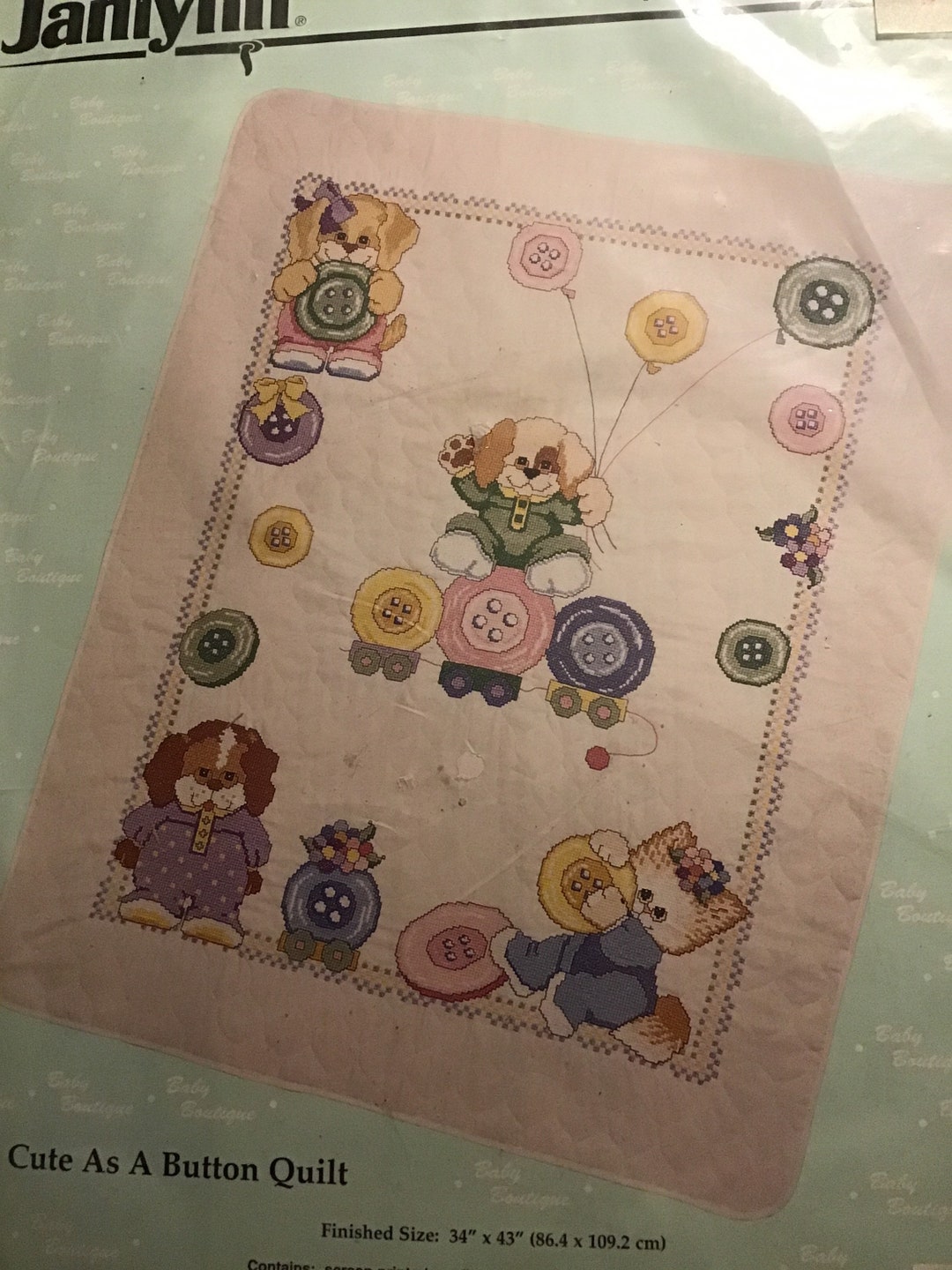 Janlynn Stamped Cross Stitch Baby Quilt 54-58 cute as a Button 34/43 - Etsy