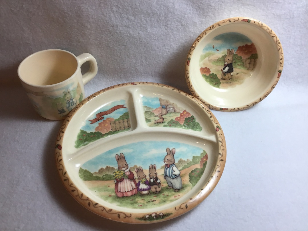 Peco Ware Bunny Rabbit Melamine Melmac Divided Plate Bowl and Cup - Etsy
