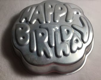 Happy Birthday Cake Pan Wilton 1980 Vintage retro bubble writing