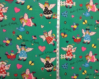 32"x44" "Garden of Angels" vintage calico Fabric with hearts