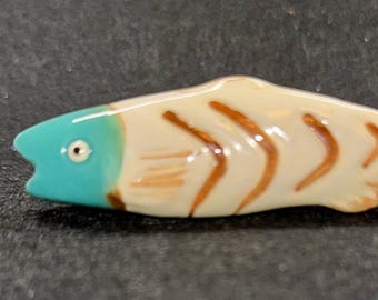 2 FISH KNOBS Blue White Hand Painted Glazed Ceramic Nautical Coastal Pull Hardware