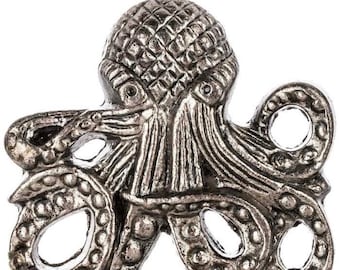2 OCTOPUS Nautical Embossed Silver Iron Knob Pulls
