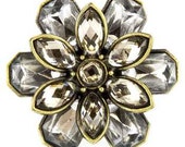 New 2 Silver Knobs FLOWER Rhinestone Clear Bling Crystal Handles Large 1 3 4 quot