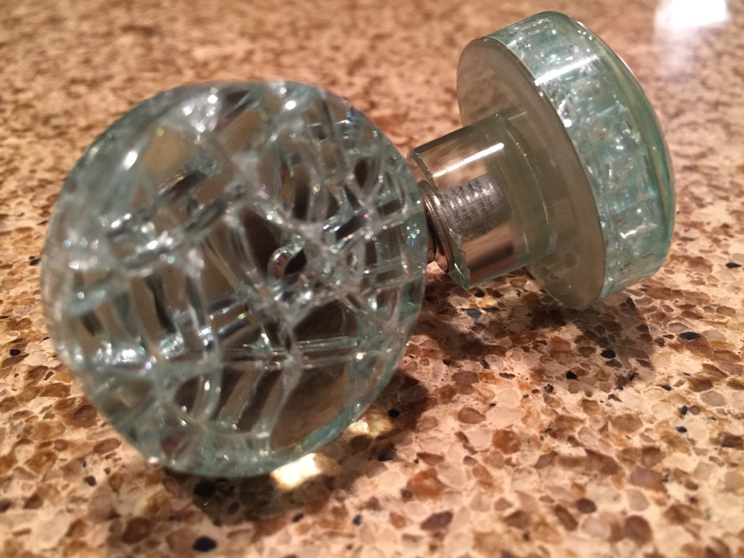 2 MIRROR CRACKED KNOBS Glass Silver Round Pulls Shabby Etsy