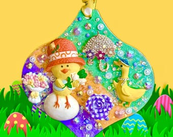 Easter Spring Rain Flowers Jewelry Ornament 1975 Hallmark Vintage Antique Holiday Gift Christmas Tree