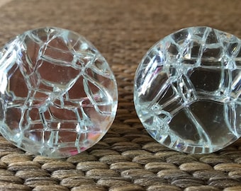 Set  6 MIRROR CRACKED Glass KNOBS Silver Round Pulls Shabby Hardware Crackle