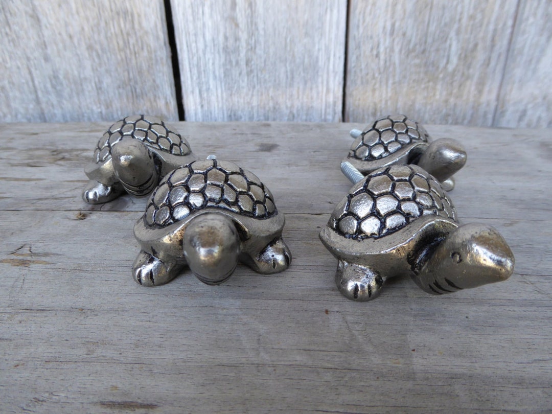 Set 2 TURTLE KNOBS Silver Embossed Pulls Nautical Pull Handles - Etsy