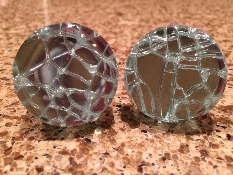 New 6 MIRROR CRACKED KNOBS Glass Silver Round Pulls Shabby Etsy