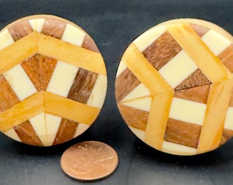 Set 2 Wood Woven Wicker Look Knob Pull