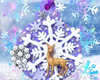 Woodland Snowflake Ornament: Purple Vintage Jewelry Christmas Decoration