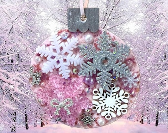 Snowflake French Pink Vintage Jewelry Ornament Winter Christmas Tree Antique Holiday Gift