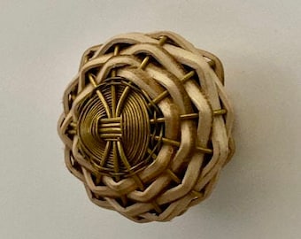 2 Wicker Knob Woven Wicker Rattan with Wire Handle Drawer Pull Rustic Beach Nautical Home Decor