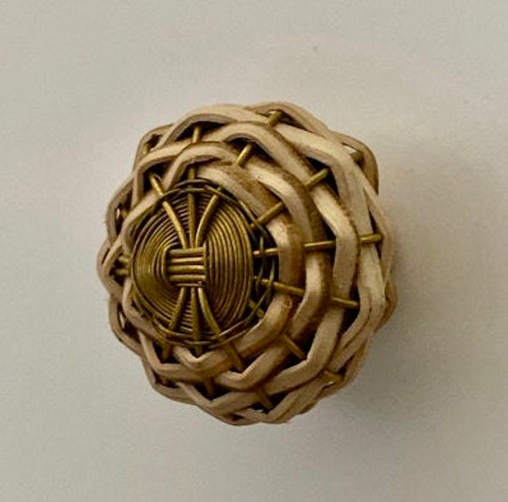 2 Wicker Knob Woven Straw With Metal Wire Handle Drawer Pull Etsy