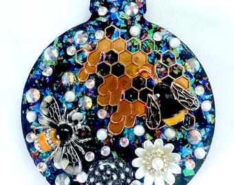Black Bee Hive Spring Garden Jeweled Ornament Vintage Holiday Gift
