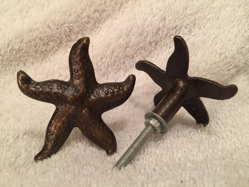 6 STARFISH Knobs Bronze Gold NAUTICAL Pulls 2 Embossed Etsy