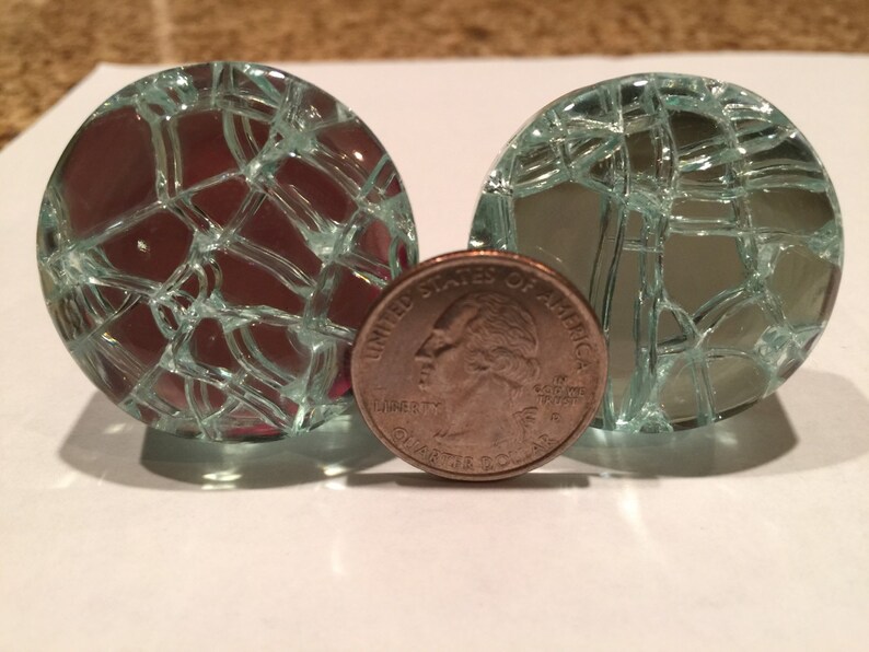 New 6 MIRROR CRACKED KNOBS Glass Silver Round Pulls Shabby Etsy