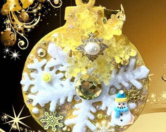 Snowflake Snowman Winter Jewelry Ornament Vintage Christmas Holiday Gift