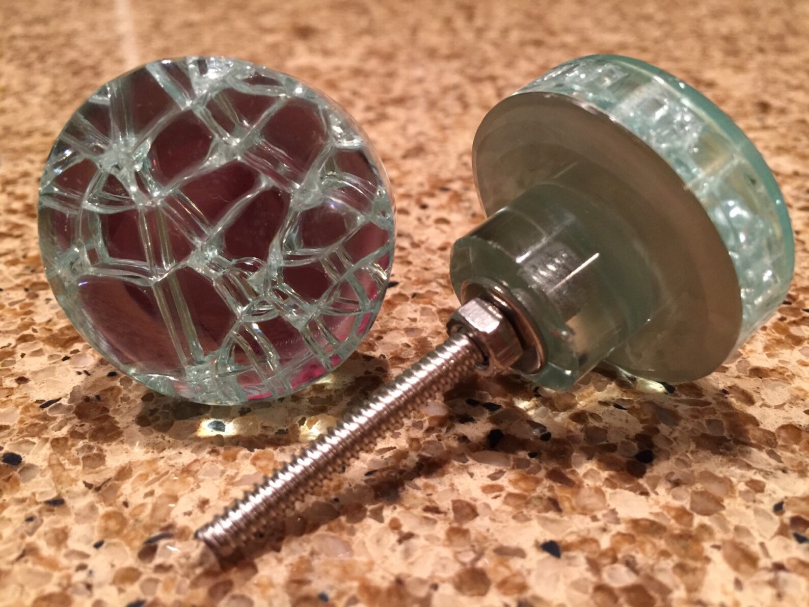 2 MIRROR CRACKED KNOBS Glass Silver Round Pulls Shabby Etsy