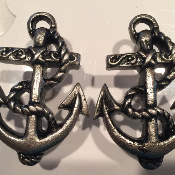 2 ANCHOR NAUTICAL Knobs Silver Embossed Handle Pull 3" XXL Hardware