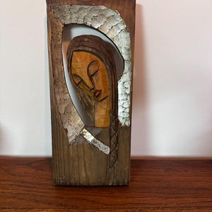 Vintage Hand-Carved Madonna Wood Wall Hanging - Signed PAX