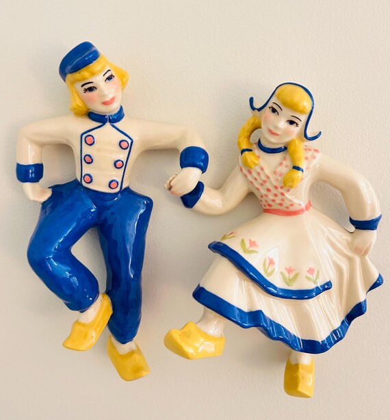 キッズ古着50's rockmoumt fancy art deco tulip Vintage Dutch Boy and Girl Ceramic Wall Plaques - Etsy